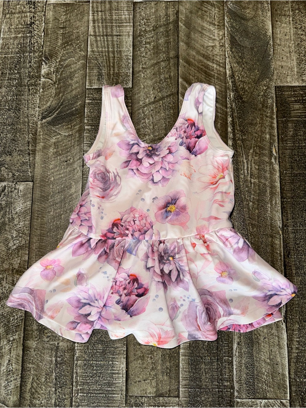 Posh Peanut Pink & Purple Floral One-Piece Swimwear with Ruffle Skirt